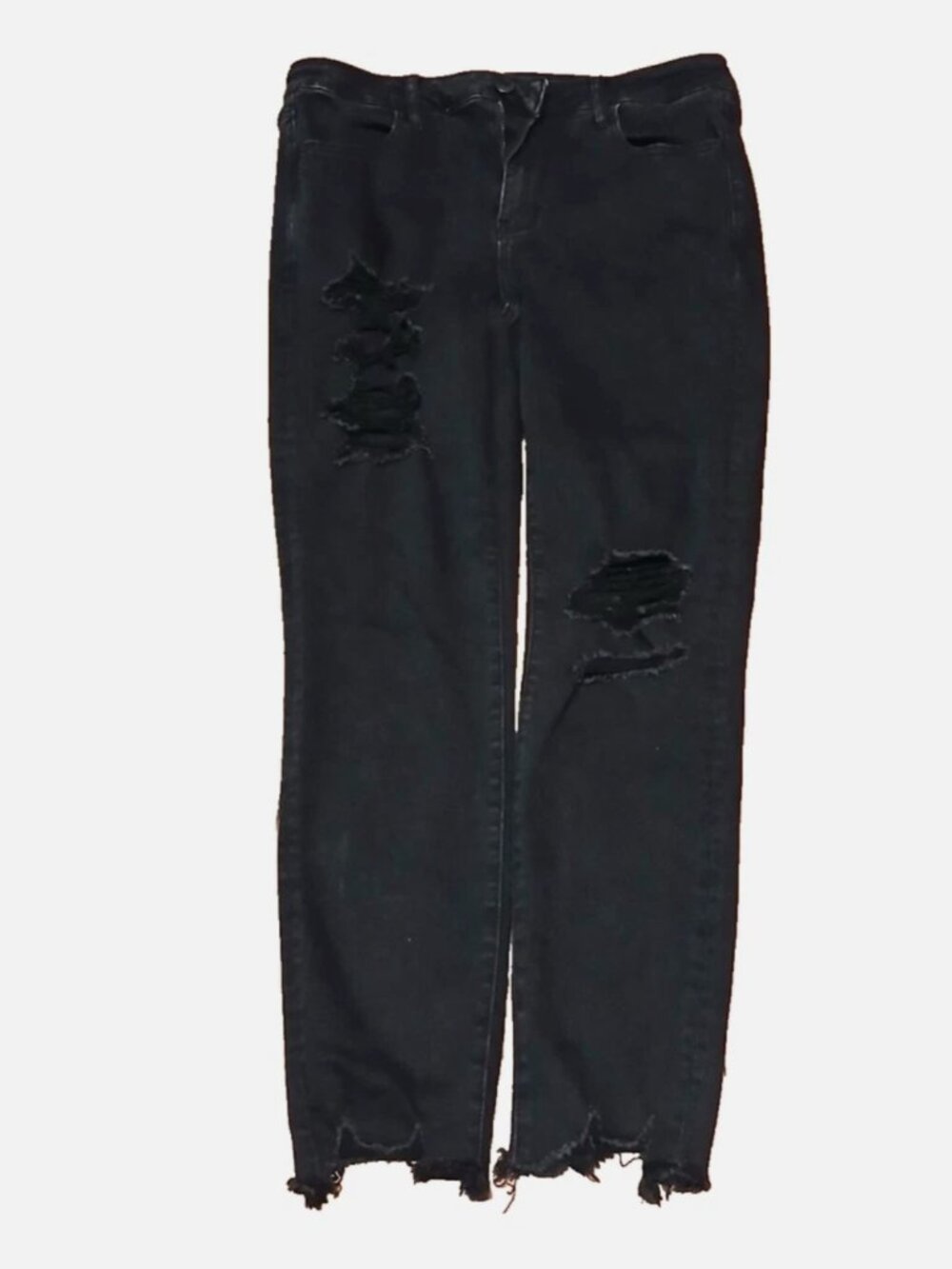 American Eagle Women's Blk Distressed SkinnyJeans Frayed Hems SZ 14 Regular